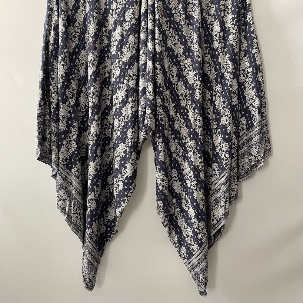 Japna XS Boho Floral Harem Jumpsuit Sleeveless V Neck Wide Leg Romper Blue White - Picture 5 of 14